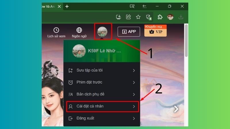Bước 2:&nbsp;Click v&agrave;o h&igrave;nh đại diện của bạn >&nbsp;Chọn mục&nbsp;C&agrave;i đặt c&aacute; nh&acirc;n.