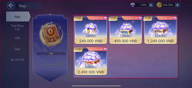 Chọn gói nạp Chọn gói nạp