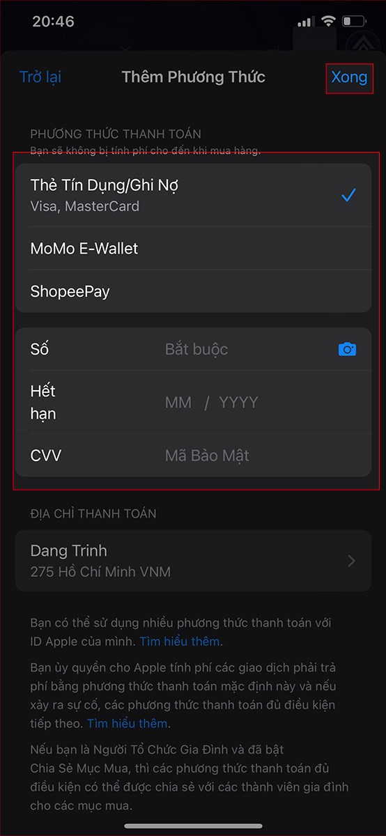 Chọn phương thức và điền thông tin Chọn phương thức và điền thông tin