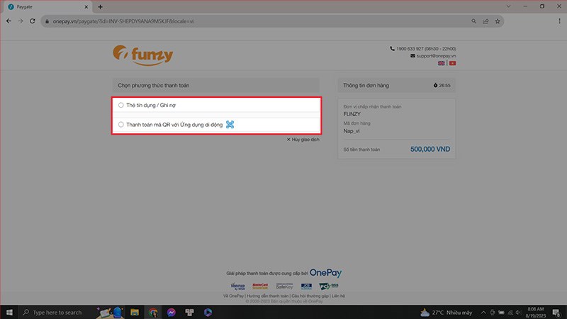 Chọn phương thức thanh toán và quét mã QR Chọn phương thức thanh toán và quét mã QR