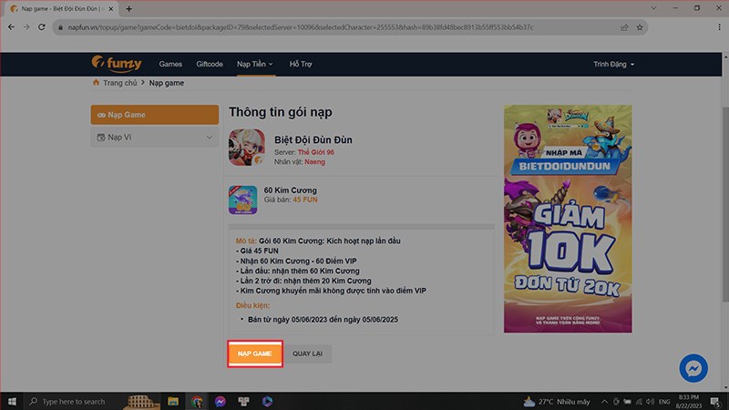 Nạp game để thanh toán Nạp game để thanh toán