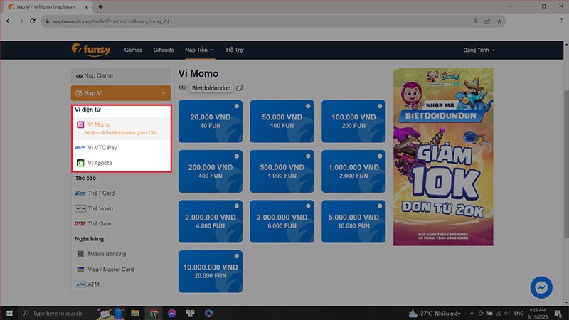 Chọn hình thức thanh toán Chọn hình thức thanh toán
