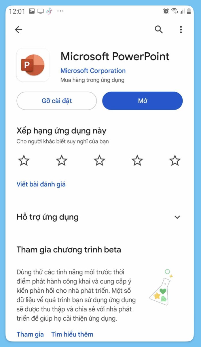 Chọn vào mục Mở để sử dụng