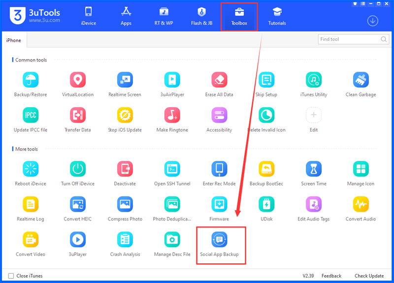 Chọn vào Social App Backup