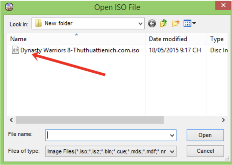 Chọn v&agrave;o file định dạng ISO