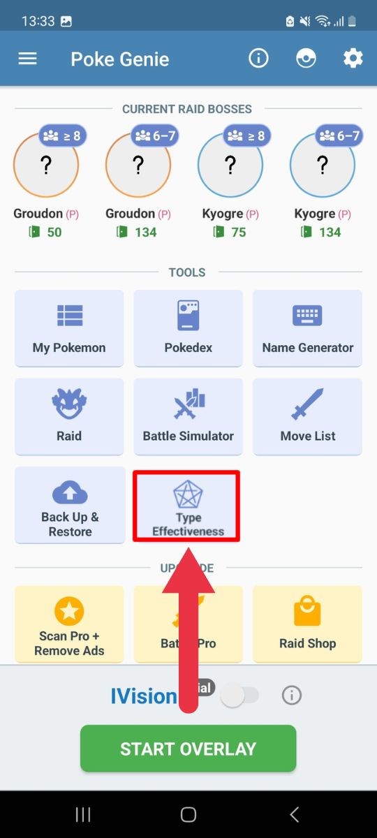Vào app, chọn Type Effectiveness