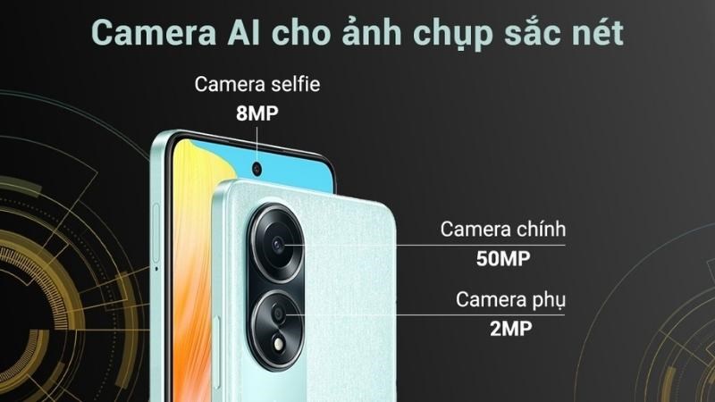 Camera sau sắc n&eacute;t (ch&iacute;nh 50MP, phụ 2MP), camera sau 8MP