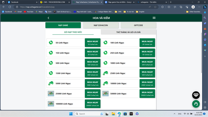 Chọn mệnh giá muốn nạp tại phần Chọn mệnh giá muốn nạp tại phần