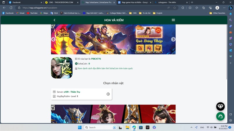 Chọn nhân vật bạn muốn nạp tiền. Chọn nhân vật bạn muốn nạp tiền.