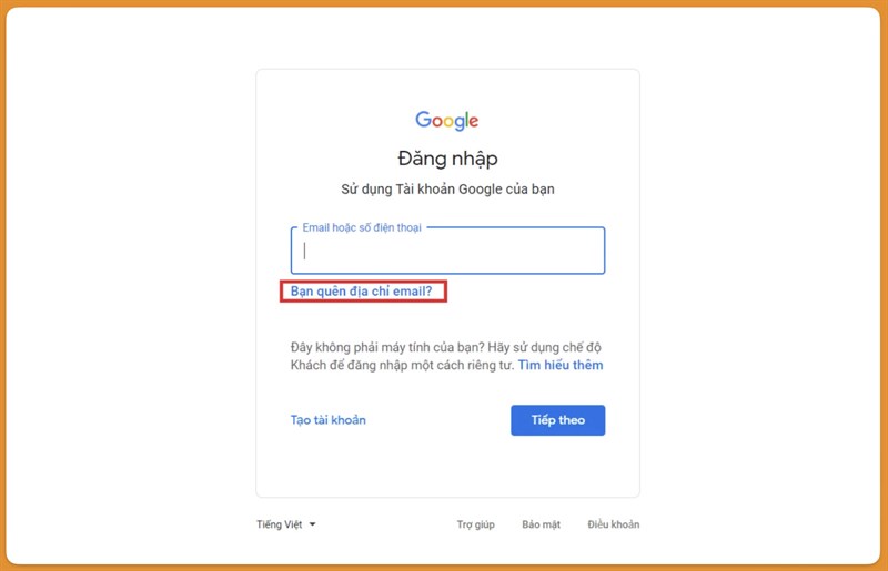 Chọn quên mật khẩu Gmail