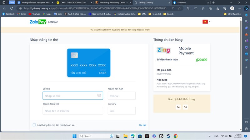 Zing cũng hỗ trợ cho người chơi nạp thẻ bằng Visa/Master/JCB