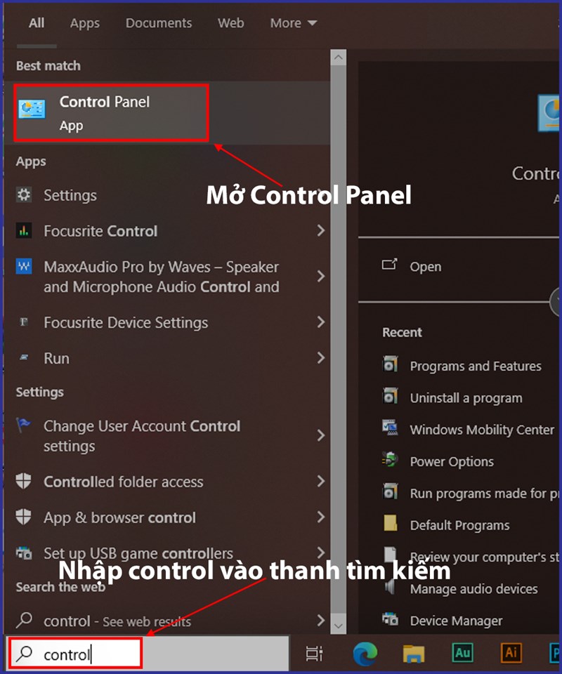 Mở Control Panel