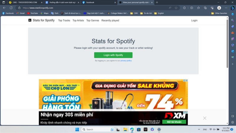 V&agrave;o trang Stats for Spotify