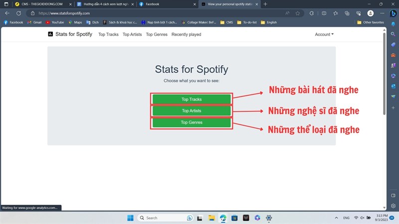 Chọn 1 trong 3 mục để hiển thị th&ocirc;ng tin li&ecirc;n quan