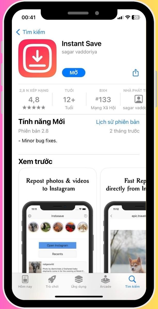 InstantSave tr&ecirc;n Appstore