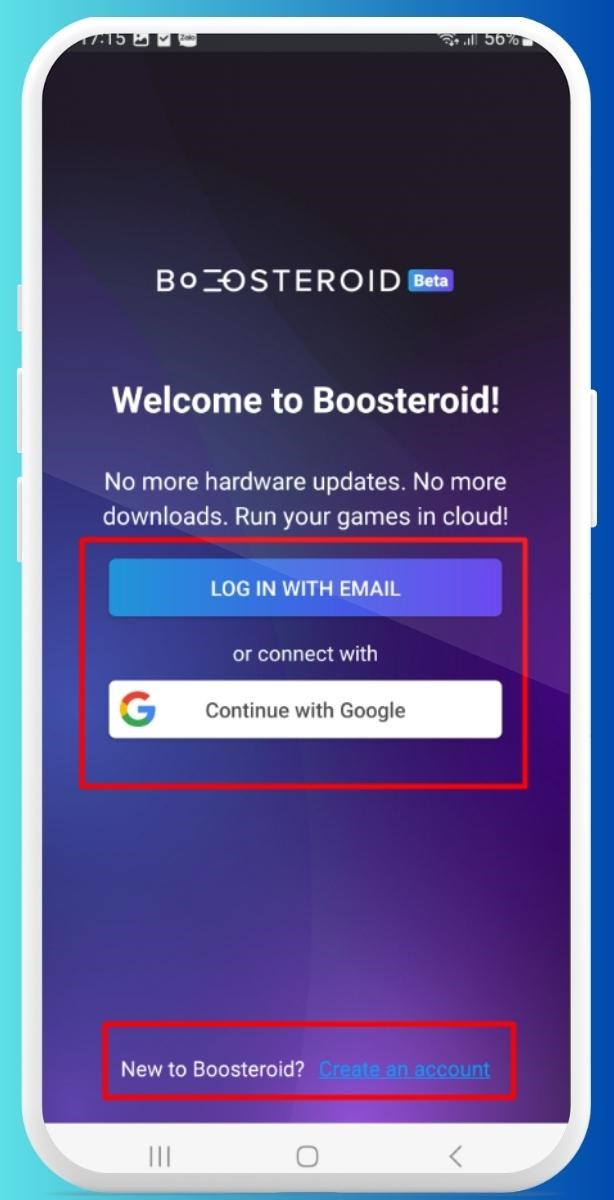 Bước 2: Vào ứng dụng Boosteroid Cloud Gaming > Đăng nhập/ Đăng ký