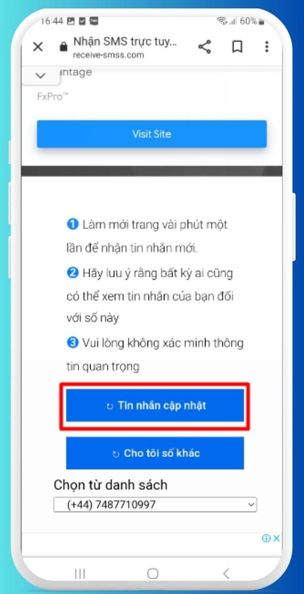 Bước 8: Click Tin nhắn cập nhật > Bạn lấy mã xác nhận được gửi từ Netease