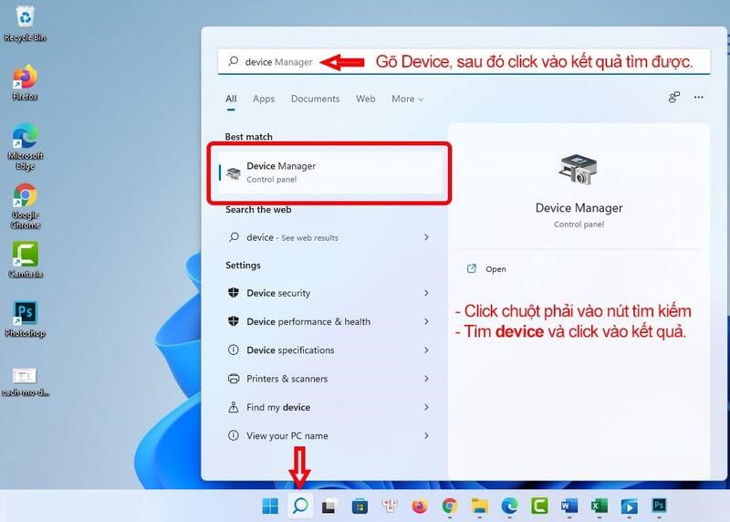 Mở mục Device Manager