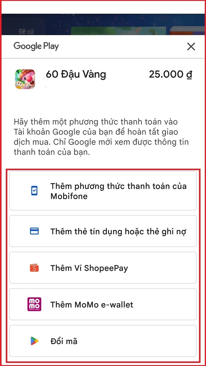 Chọn phương thức thanh toán