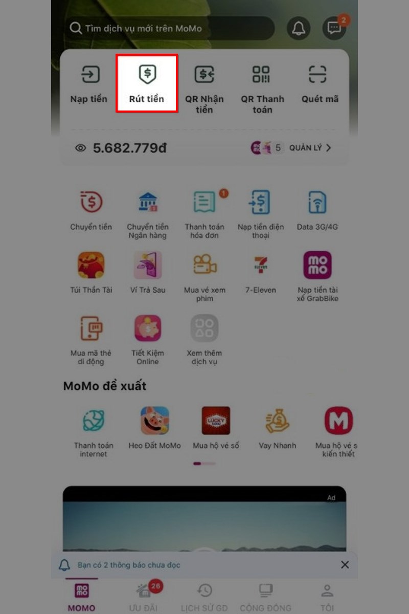 Chuyển tiền từ Momo sang Zalopay bước 1