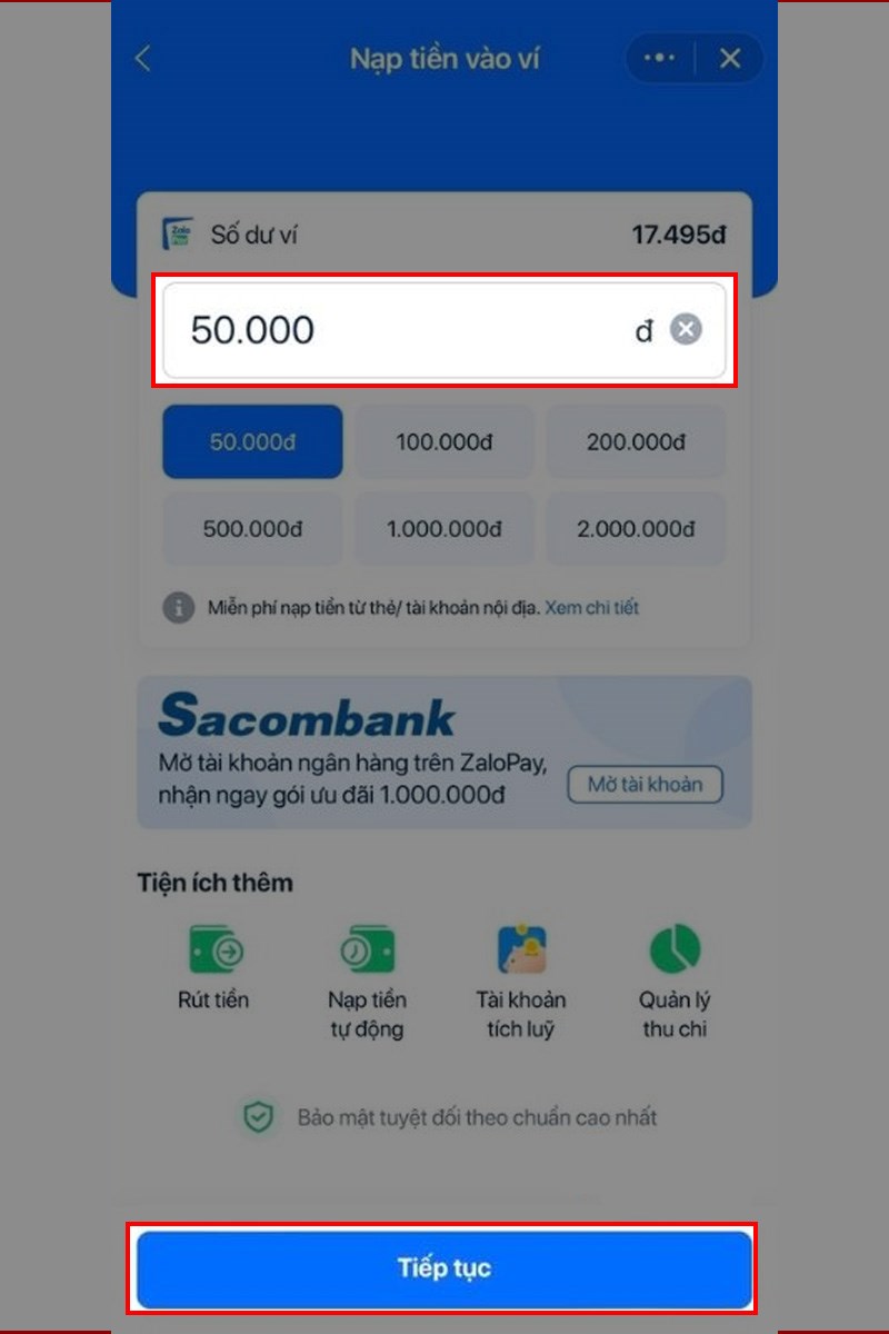 Chuyển tiền từ Momo sang Zalopay bước 6