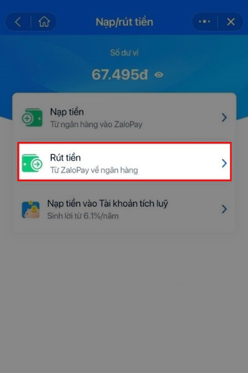 Chuyển tiền từ Zalopay sang Momo bước 2