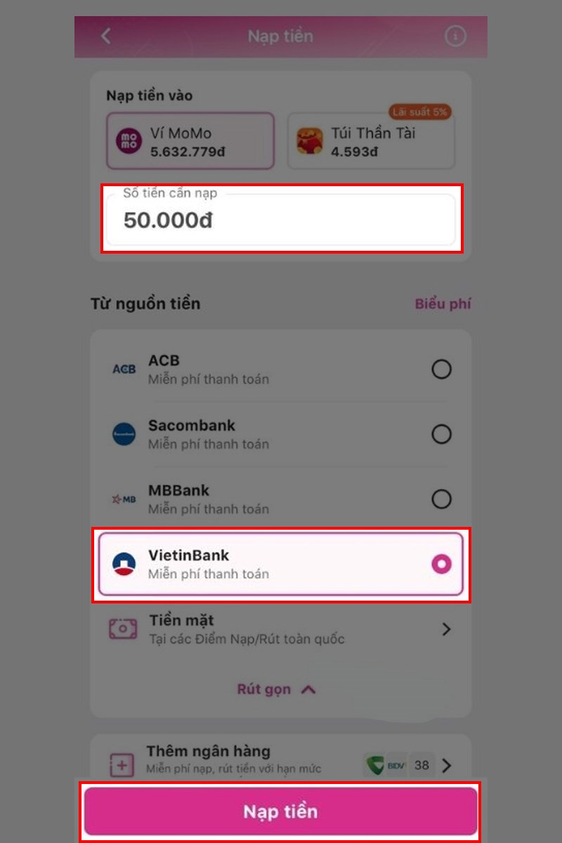 Chuyển tiền từ Zalopay sang Momo bước 6