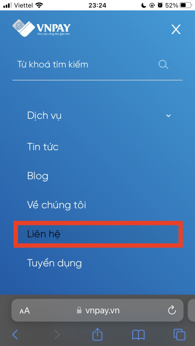 Chọn vào mục Liên hệ