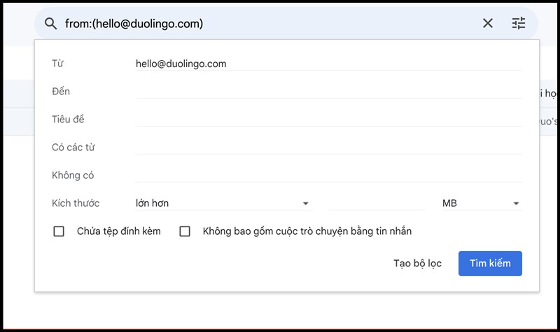 Thiết lập trường lọc th Thiết lập trường lọc thư