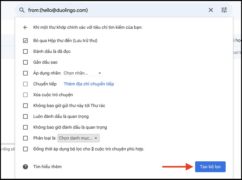 Tạo bộ lọc th Tạo bộ lọc thư