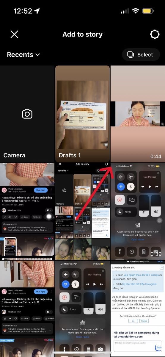Chọn video vừa quay