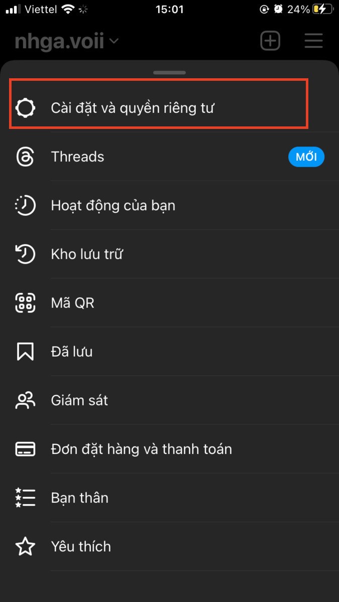 Chọn c&agrave;i đặt v&agrave; quyền ri&ecirc;ng tư