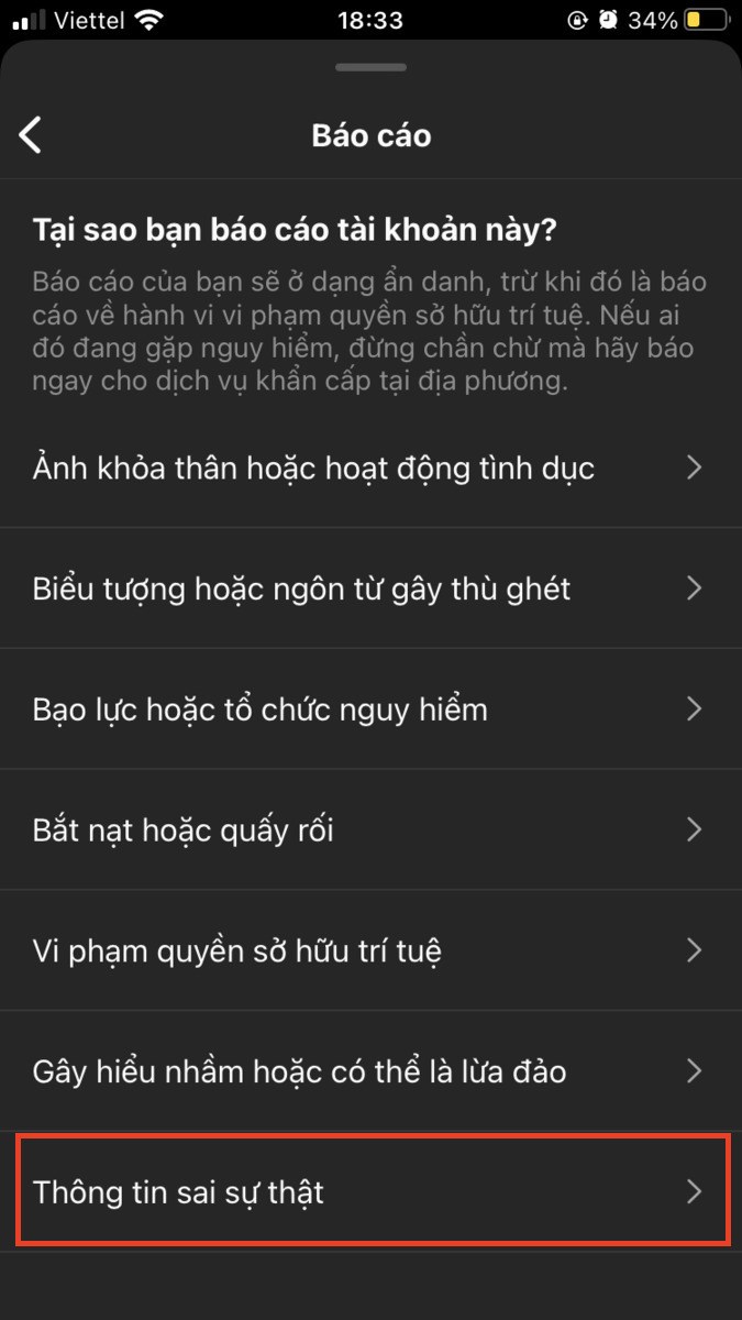 Chọn th&ocirc;ng tin sai sự thật