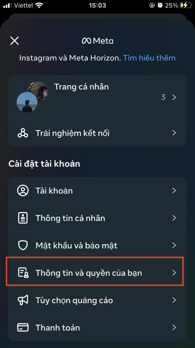 Chọn v&agrave;o th&ocirc;ng tin v&agrave; quyền của T&agrave;i khoản
