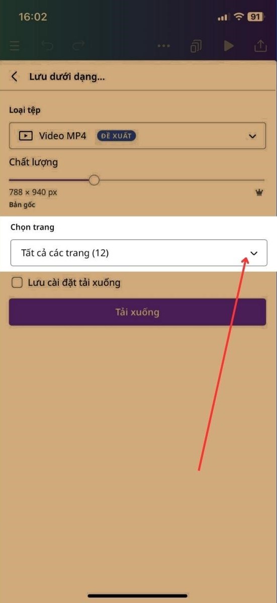 Chọn vào mục Chọn trang