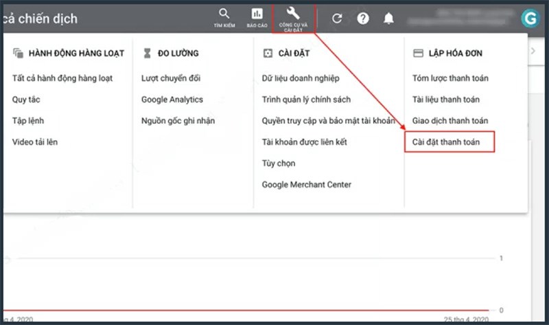 Chọn mục C&agrave;i đặt thanh to&aacute;n