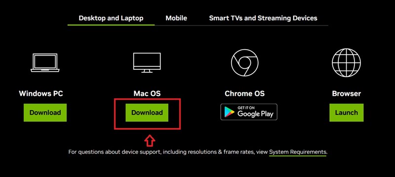 Tải GeForce Now phi&ecirc;n bản macOS