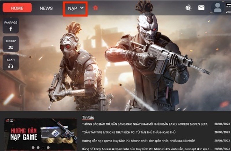 Chọn v&agrave;o mục Nạp