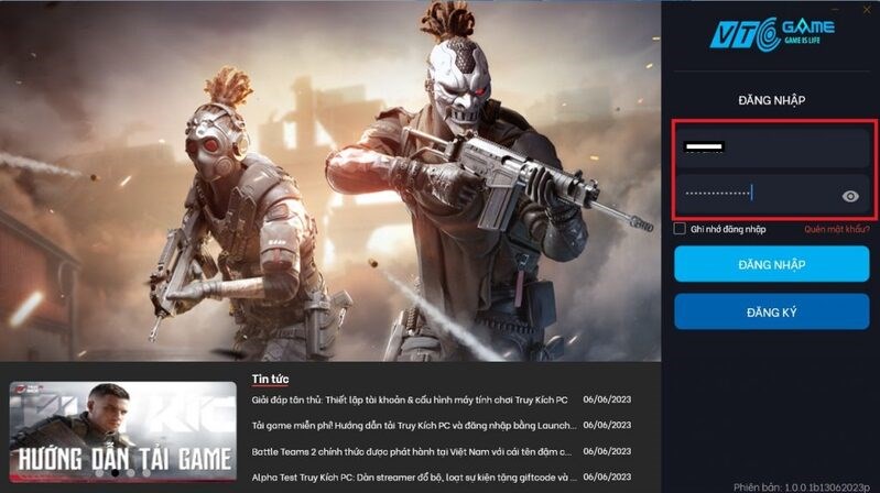 Nhập th&ocirc;ng tin t&agrave;i khoản Truy k&iacute;ch PC