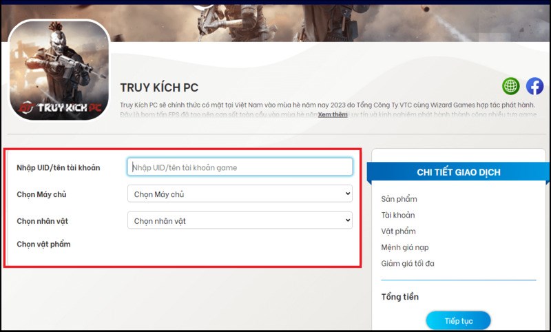 Nhập thông tin tài khoản game Truy kích Nhập thông tin tài khoản game Truy kích
