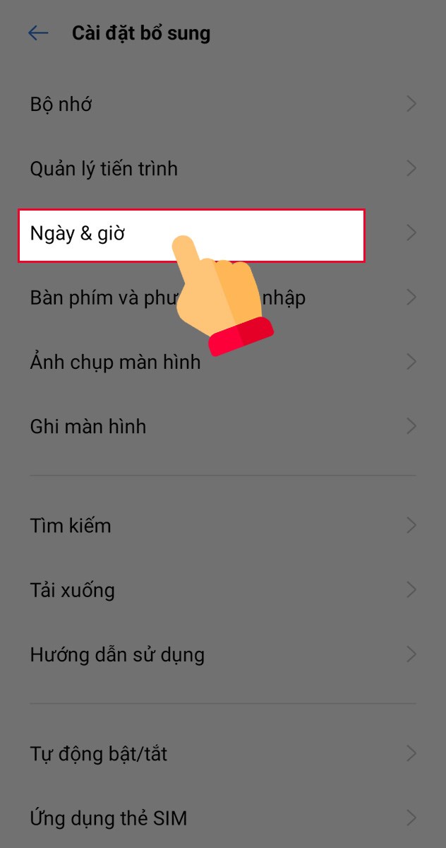 Nhấp chọn Ngày và Giờ