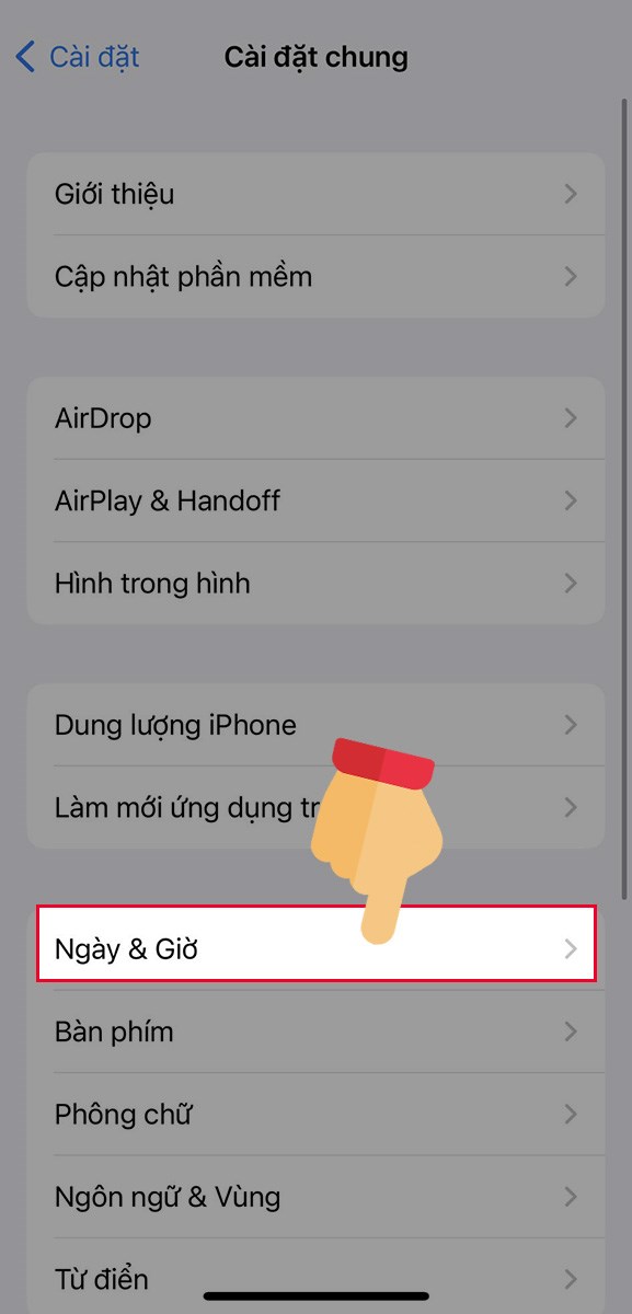 Nhấp chọn Ngày và Giờ