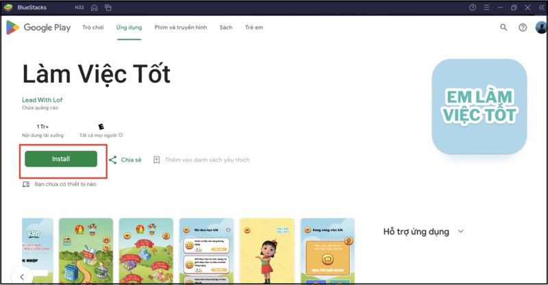 Chọn Install ứng dụng Làm việc tốt