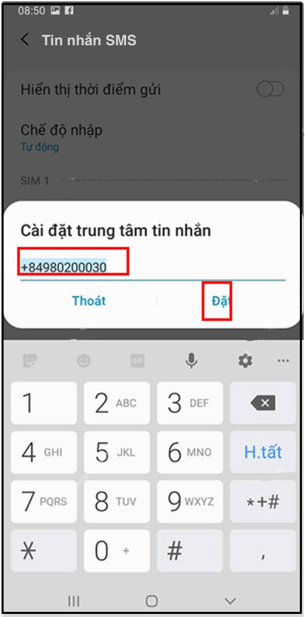 Chọn vào Cài đặt trung tâm tin nhắn