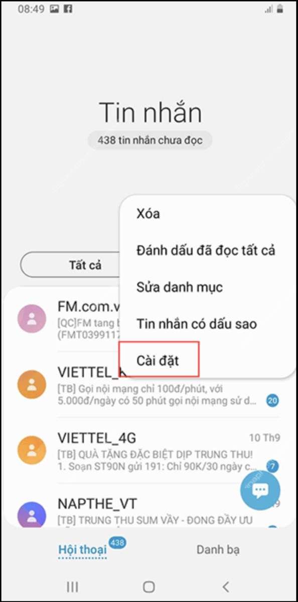 Chọn vào mục Cài đặt