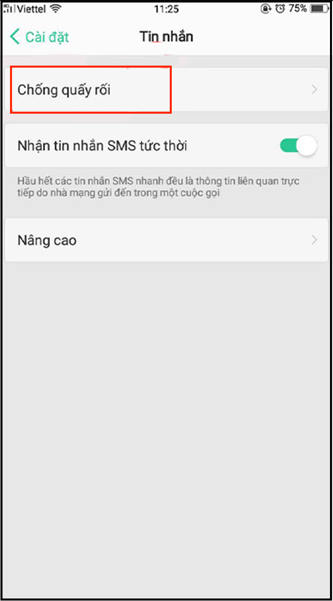 Chọn vào mục Chống quấy rối