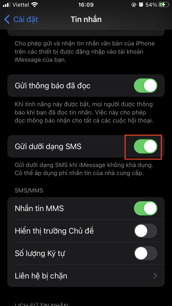 Chọn mục Gửi dưới dạng SMS