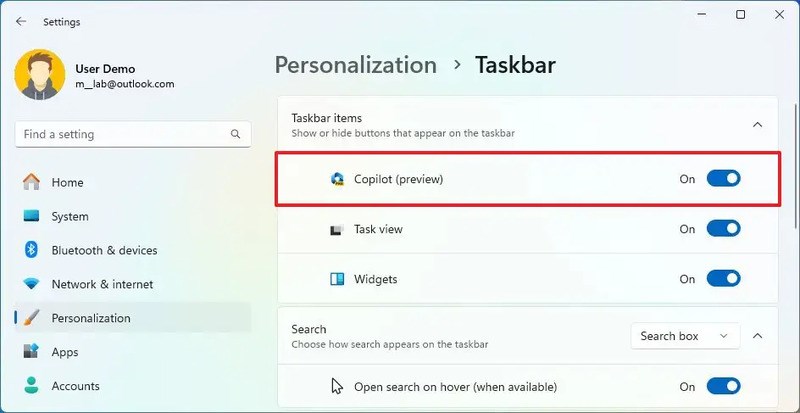 Kích hoạt trên thanh Taskbar