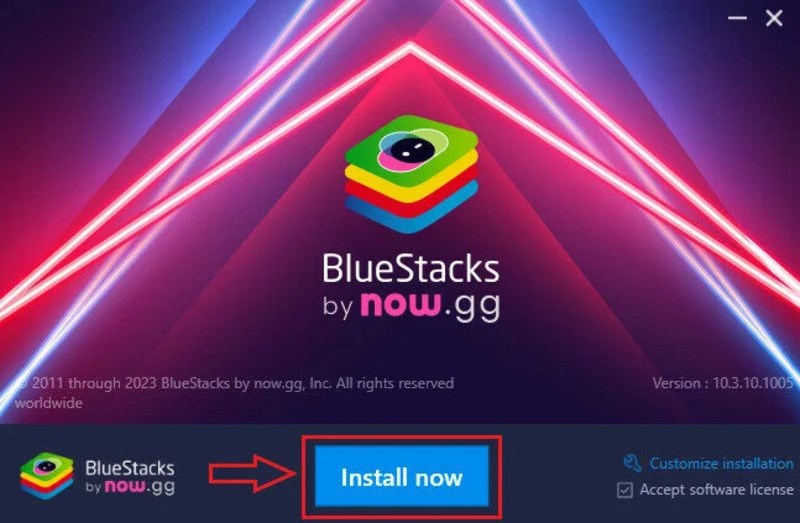 Chọn “Install now” để cài đặt phần mềm BlueStacks trên PC của bạn.