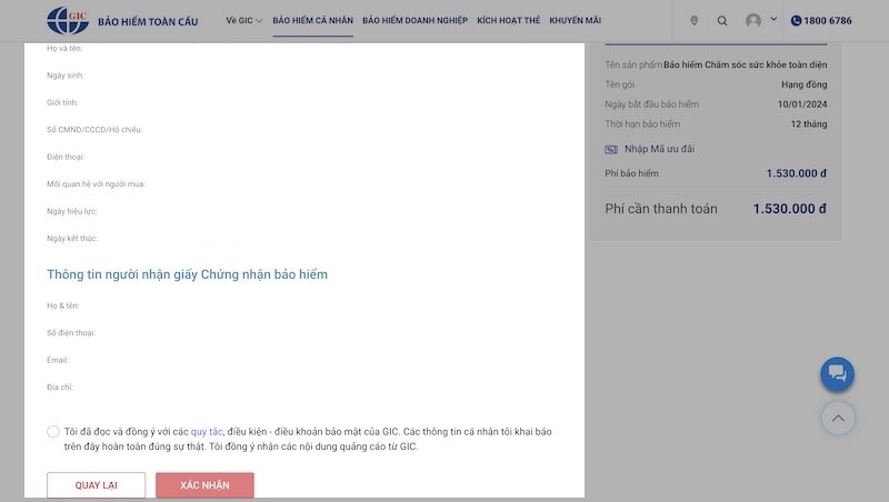 Kiểm tra th&ocirc;ng tin một lần nữa rồi nhấn X&aacute;c nhận 